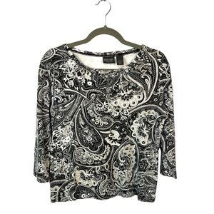 Additions By Chico’s Women’s Top 3/4 Sleeve Tee Shirt Paisley Scoop Neck
